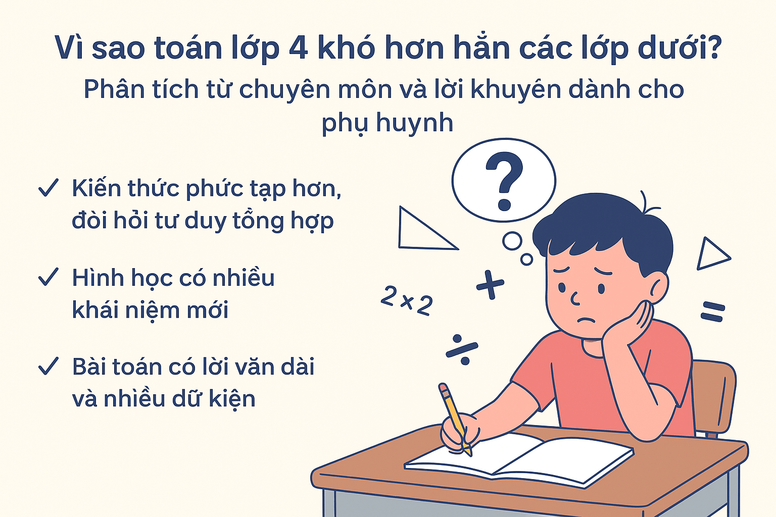 Vì sao nhiều học sinh gặp khó môn Toán khi lên lớp 4? Làm sao giúp con học tốt Toán 4?