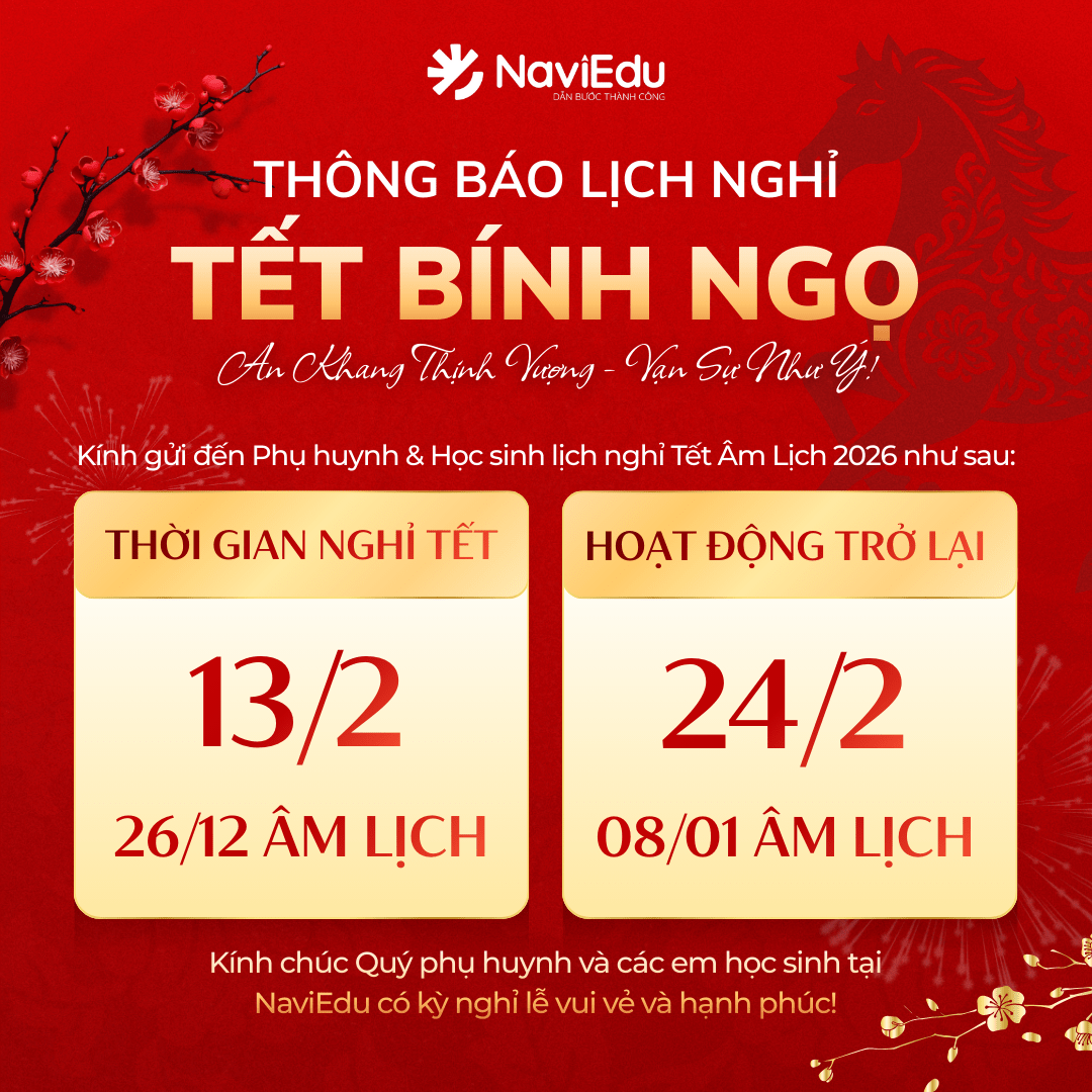 NAVIEDU THÔNG BÁO LỊCH NGHỈ TẾT NGUYÊN ĐÁN BÍNH NGỌ 2026