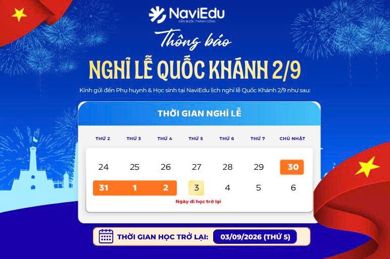 [THÔNG BÁO] LỊCH NGHỈ LỄ QUỐC KHÁNH 2/9 NĂM 2026 TẠI NAVIEDU